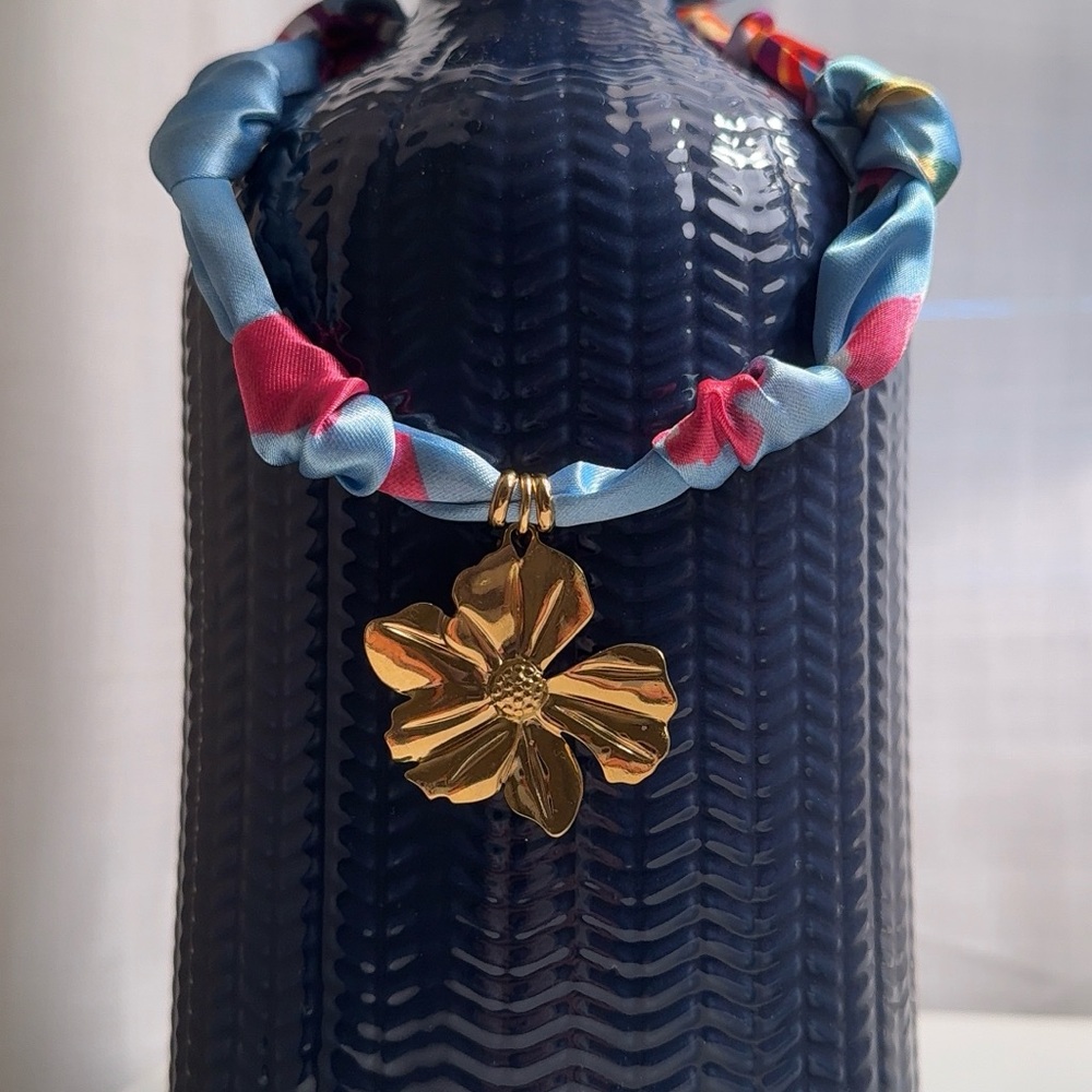Scarf Charm Necklace, Floral Pendant Necklace